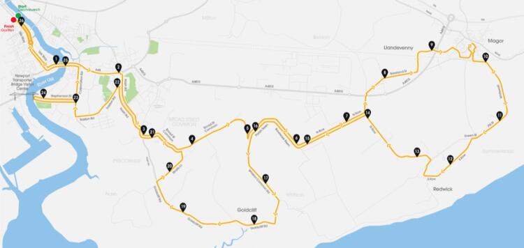 Newport Marathon Race Route Map